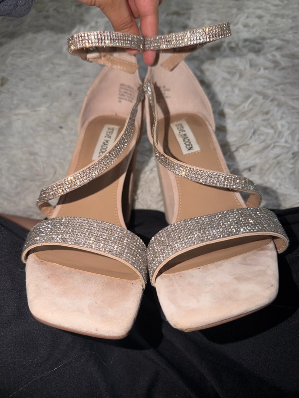 Steve Madden Blush Crystal-Strap Block Heel Sandals